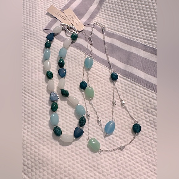 MONET Double Stranded Beaded Necklace with Silver Toned Chain - Picture 12 of 12